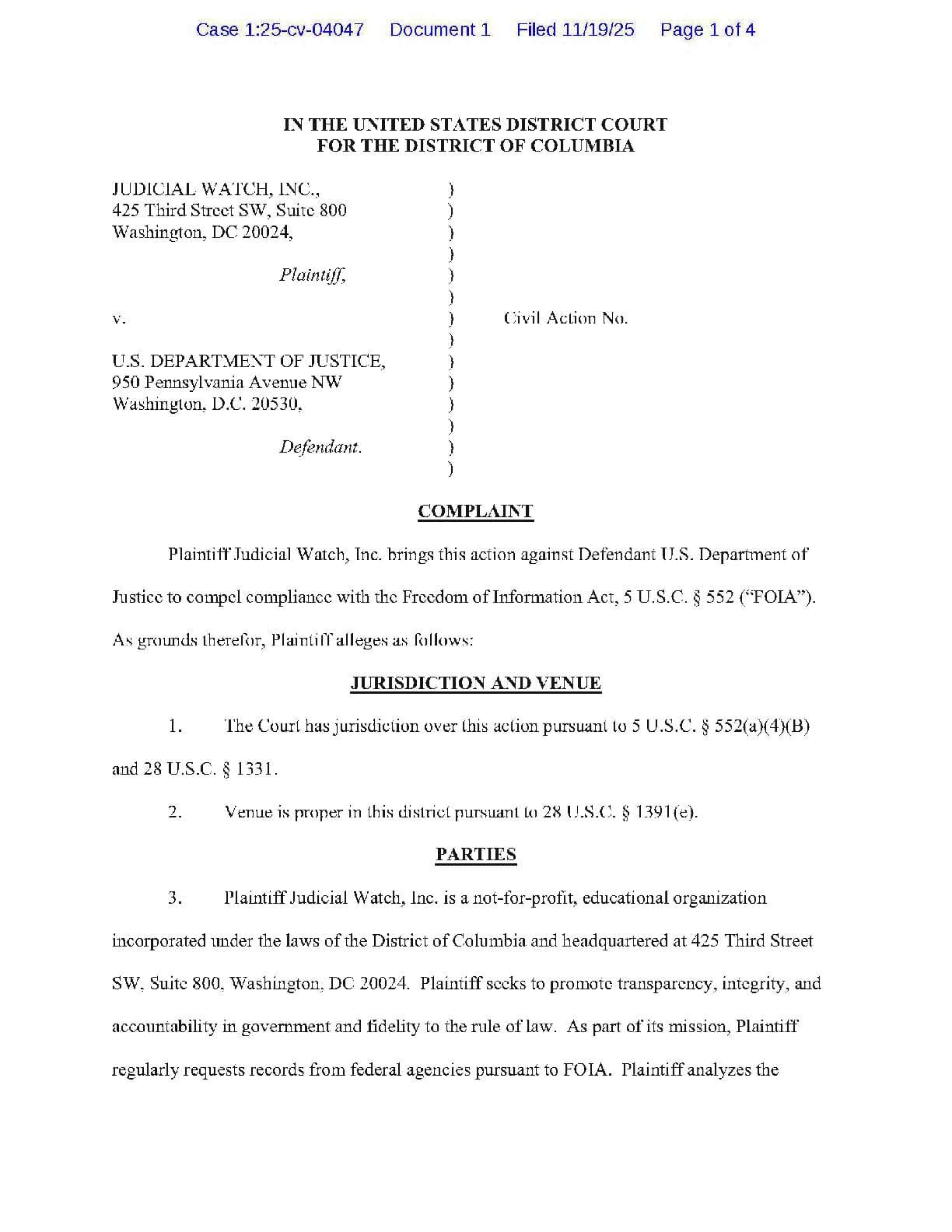 JW v DOJ FBI Hidden Room complaint 04047