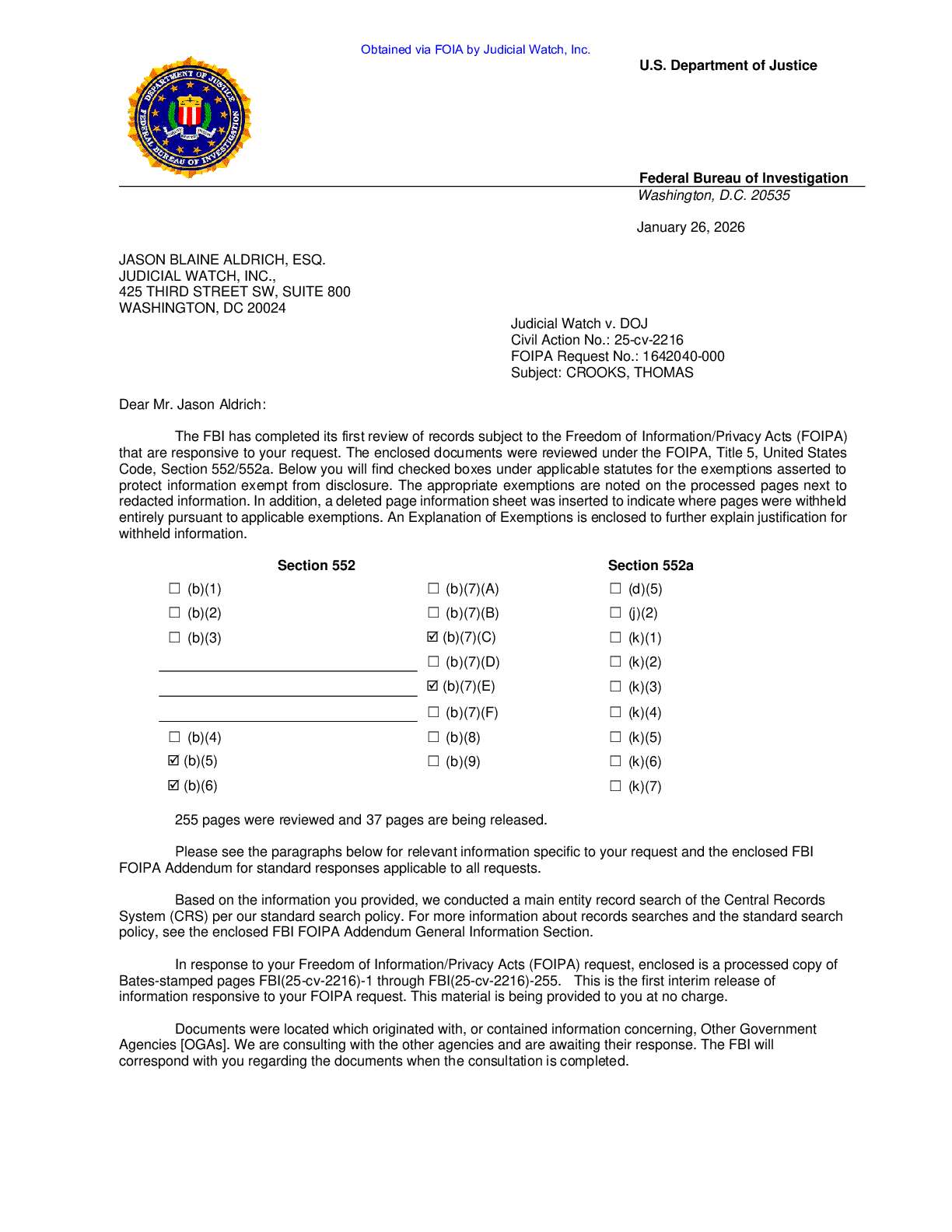JW v DOJ Thomas Crooks prod 1 02216