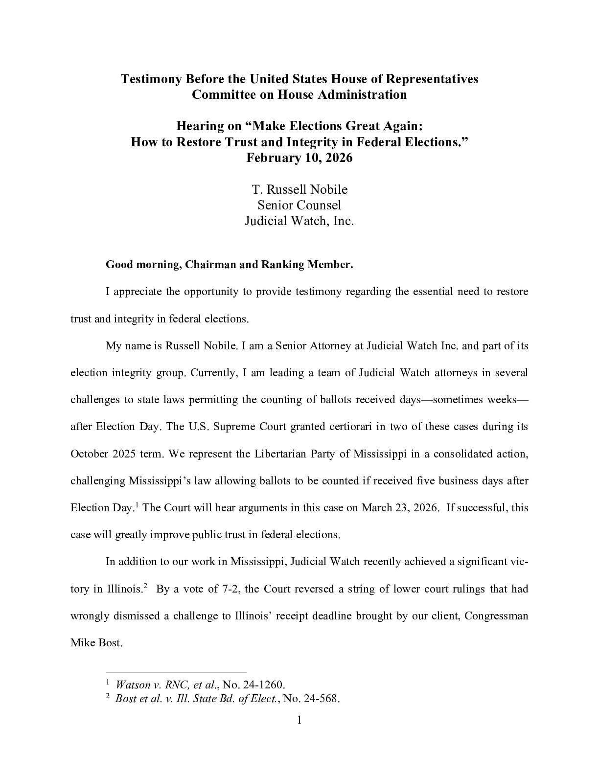Nobile House Testimony February 2026