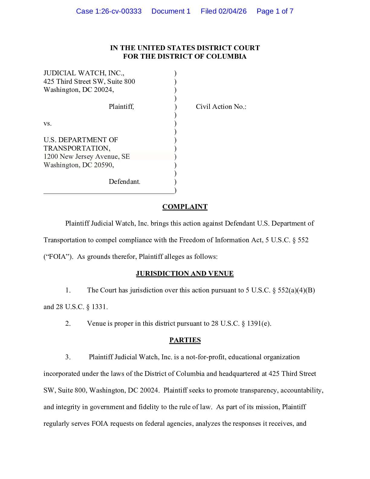 JW v Transportation Truckers complaint 00333