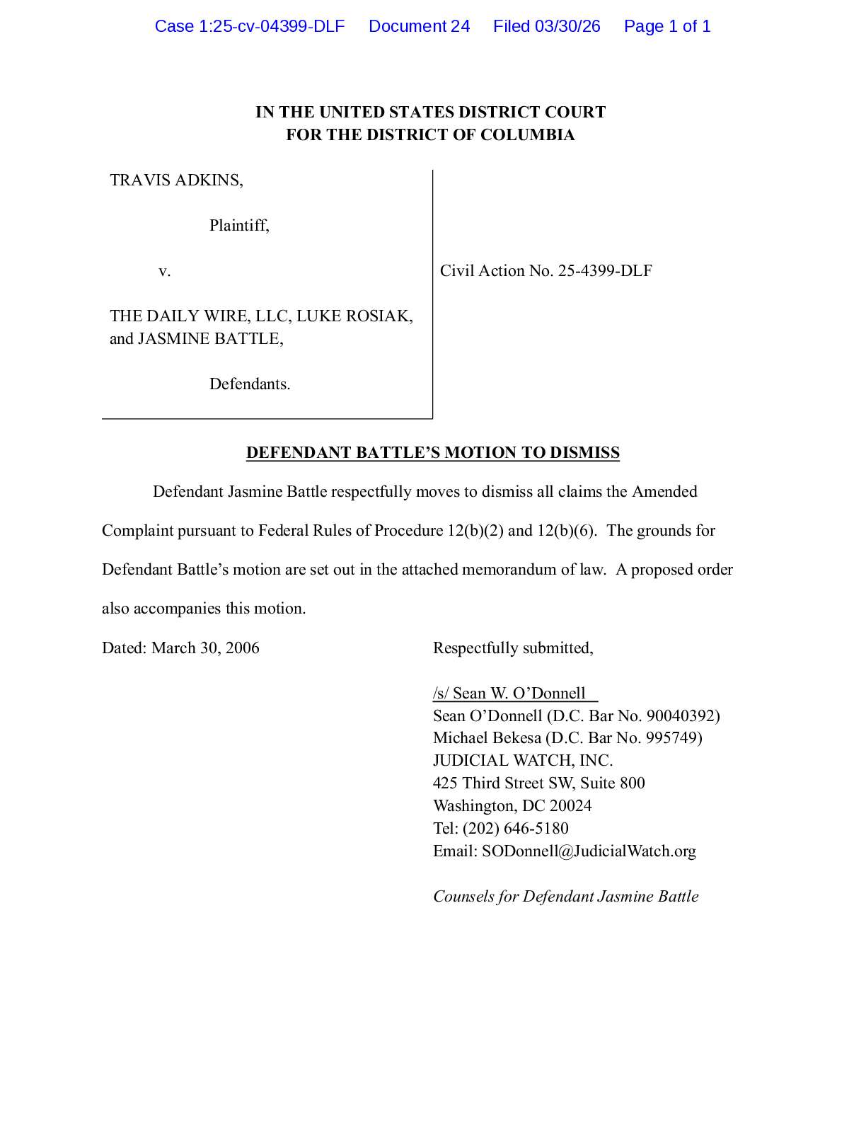 Adkins v The Daily Wire Motion to Dismiss 04399