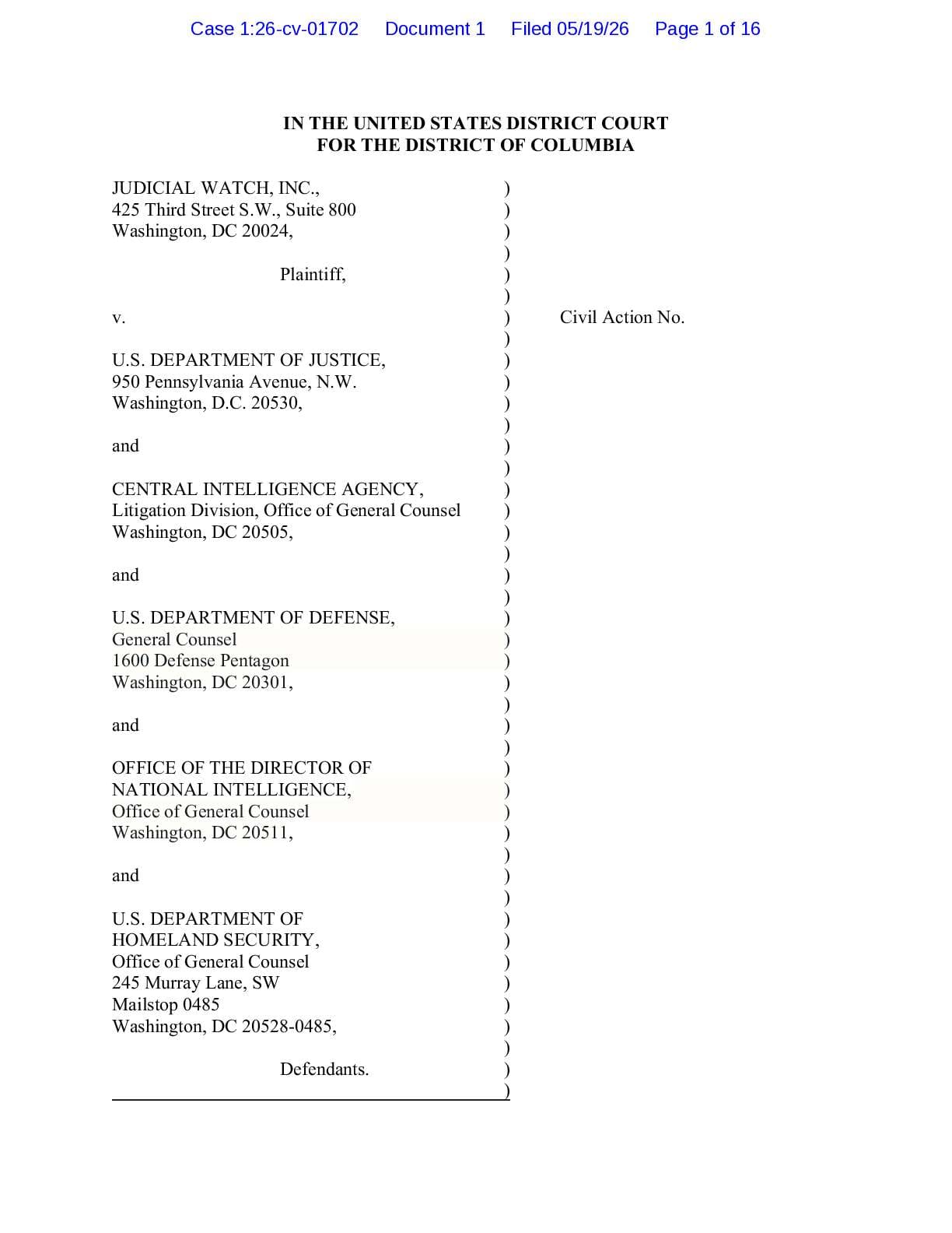 JW v DOJ Havana Syndrome complaint 01702