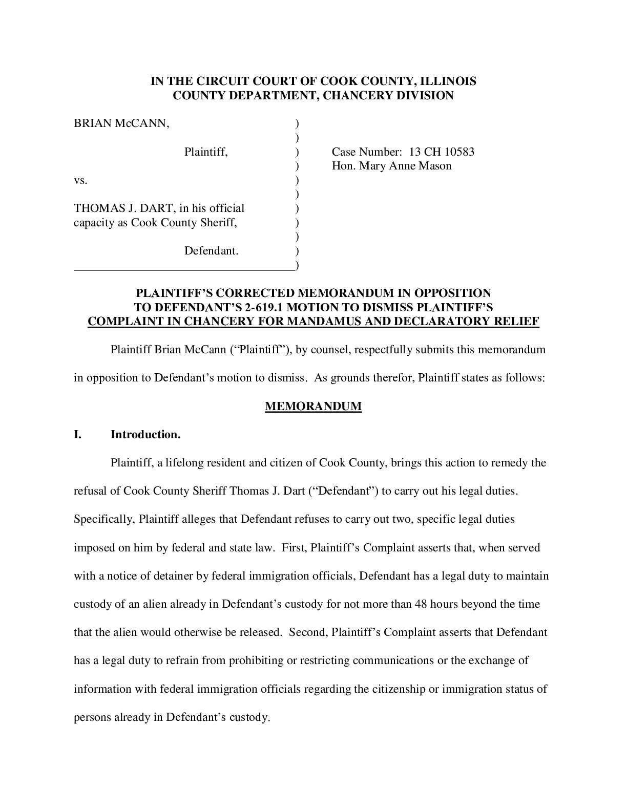 McCann v Dart 152983098-Corrected-Opposition-to-Motion-to-Dismiss