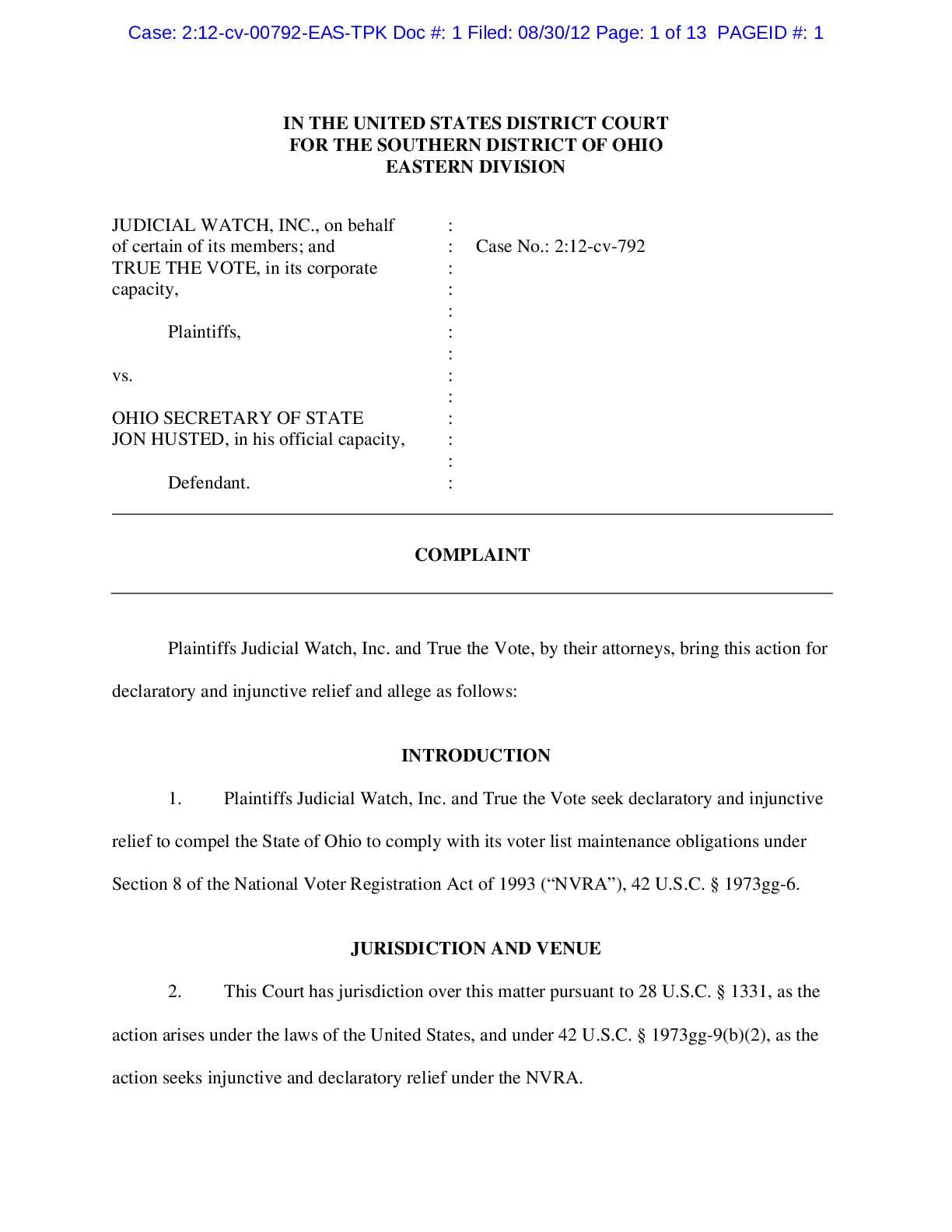 Complaint Ohio NVRA 792